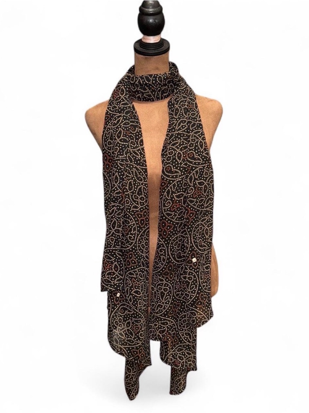 Black Patterned Lightweight Women's Scarf Shawl Head Wrap
